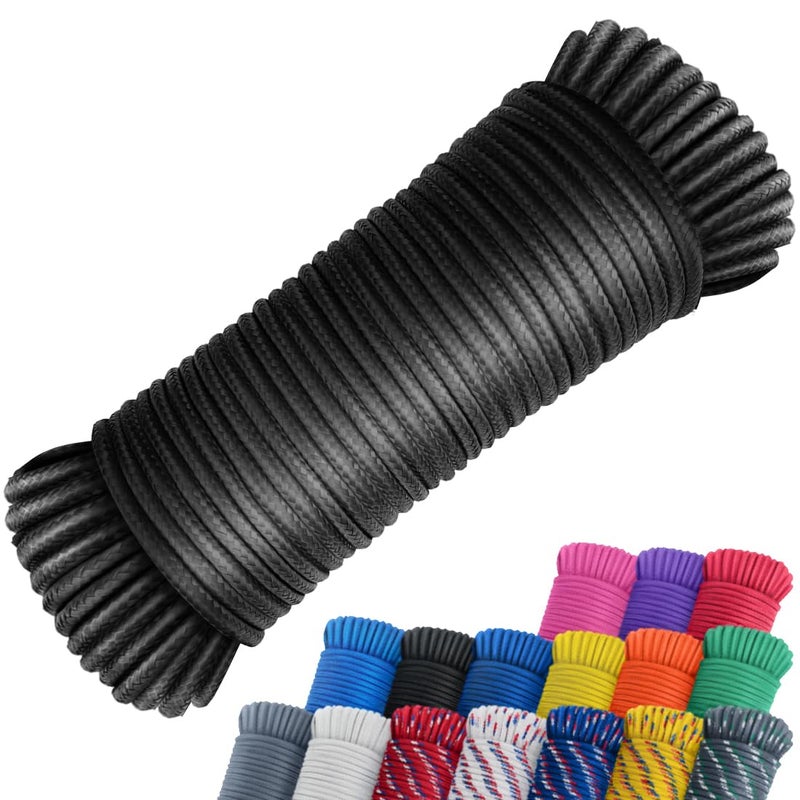 SMART&CASUAL 100 ft 1/4"" Nylon Poly Rope Strong Utility Polyester Cord for Clothes Line Flag Pole Camping Crafting (Black) - Image 1